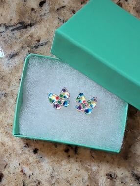 Multicolor Butterfly Stud Earrings - Iridescent Rainbow